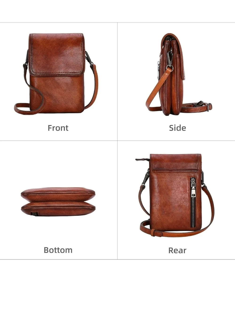 Brown Leather Crossbody Phone Pouch
